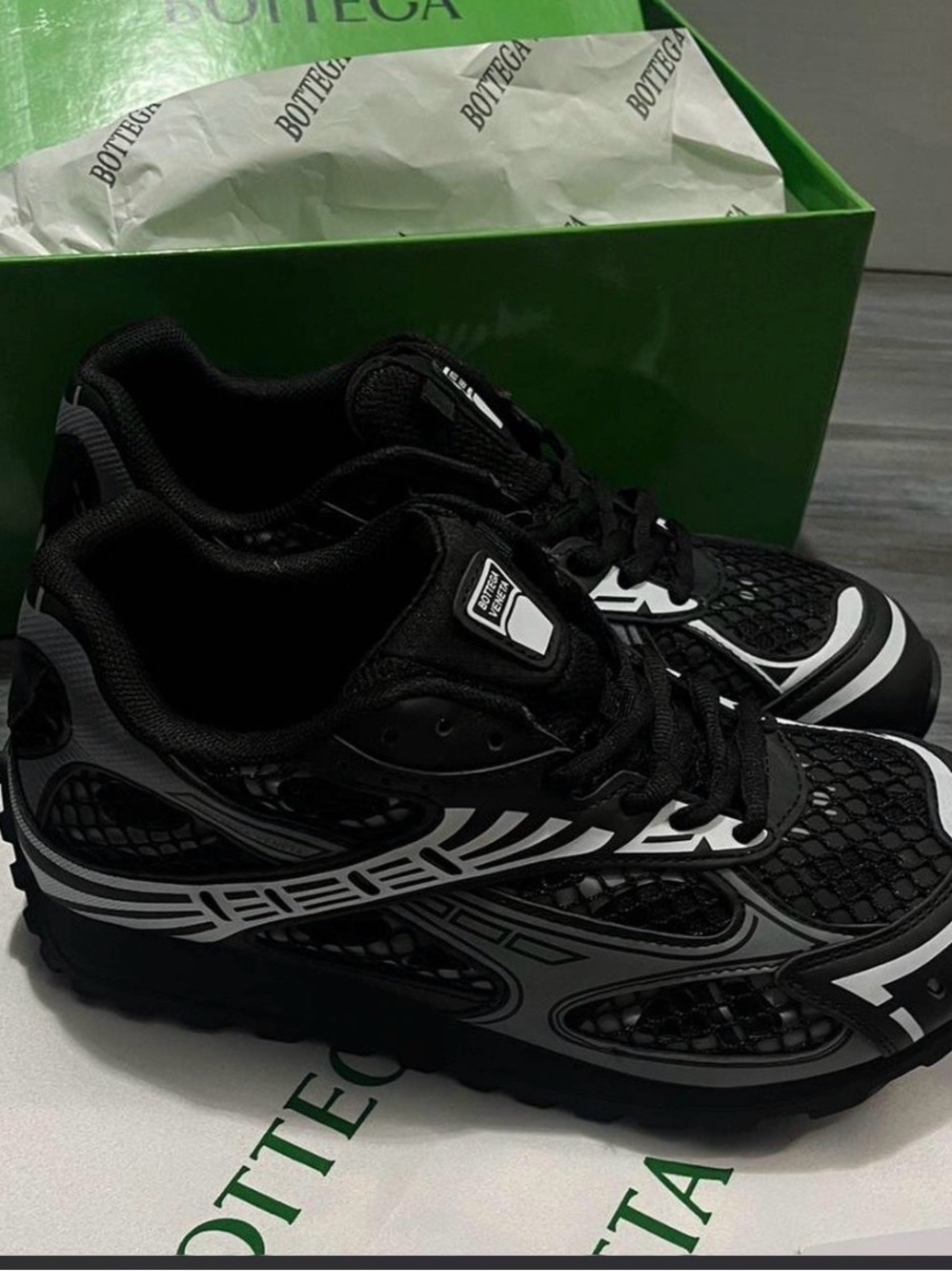 Bottega Veneta Black and White Men's Mesh Runner Sneakers